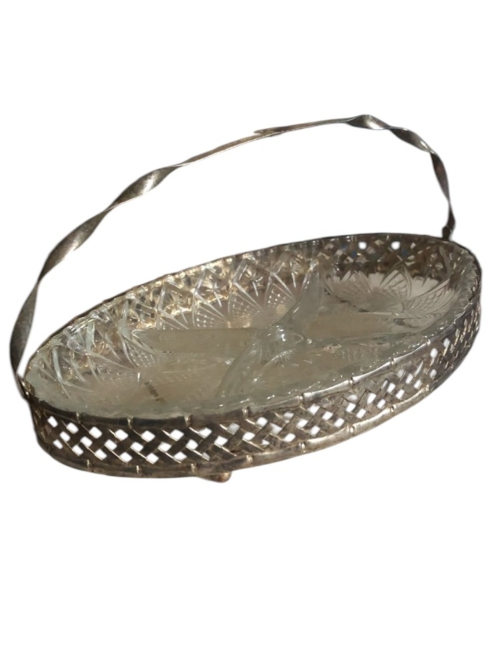Vintage Silver & Glass Divided Dish Serving Platter